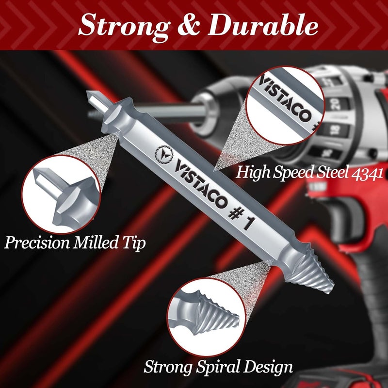 VISTACO Damaged Screw Extractor Set – 10 Pcs Easy Out Stripped Screw Remover Tool for Screws and Broken Bolts – Reverse Drill Bit Extractor Set for Rusted or Stuck Hardware and Tight Spaces - Image 3